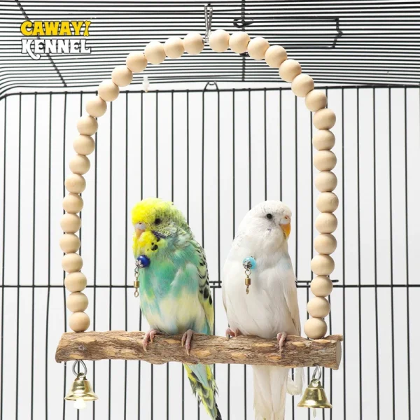 Wooden Bird Swing Training Toy with Hanging Bell