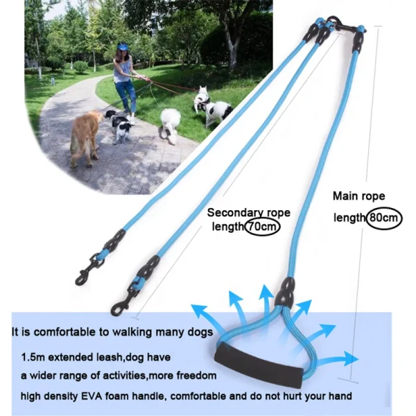 Pet Dog Leash Nylon Rope Double Dual Two Heads